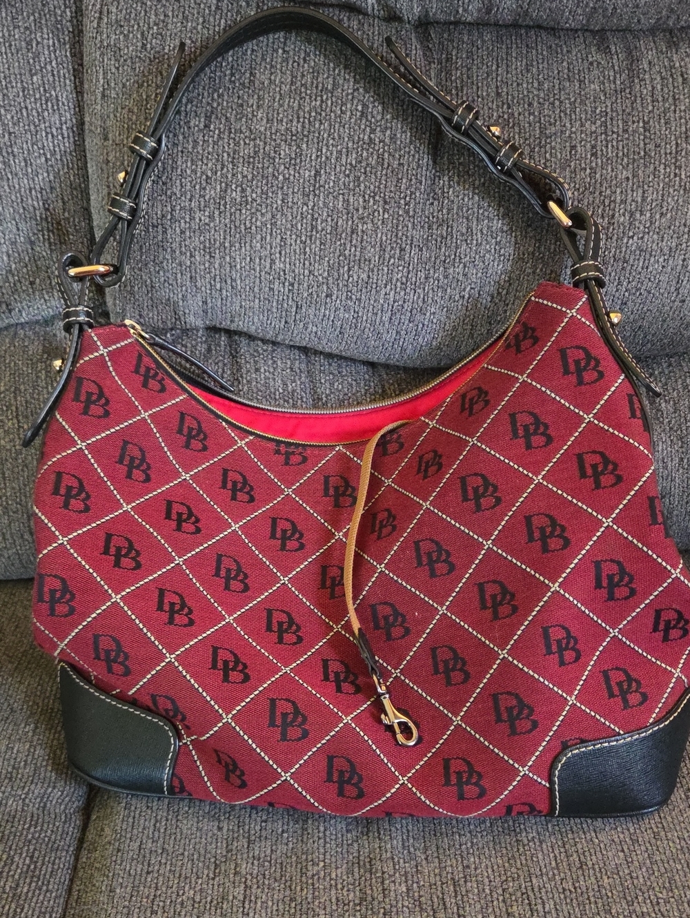 Dooney & Bourke Burgundy Monogram Hobo with Black Trim